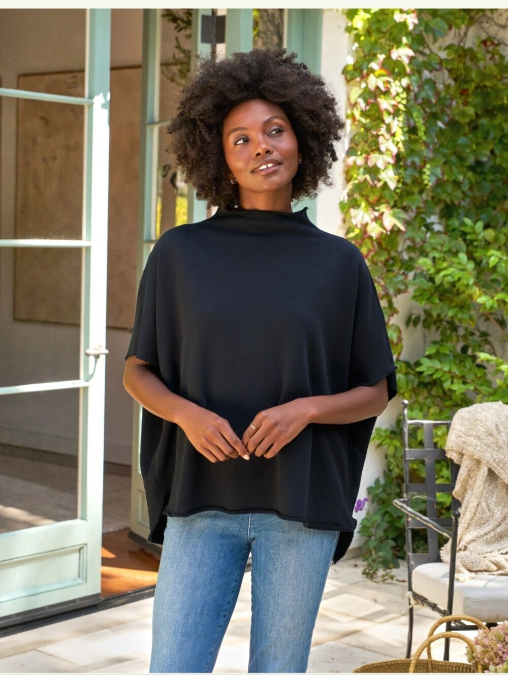 FRANK & EILEEN Audrey Funnel Neck Capelet In British Royal Navy O/S Pull Over
